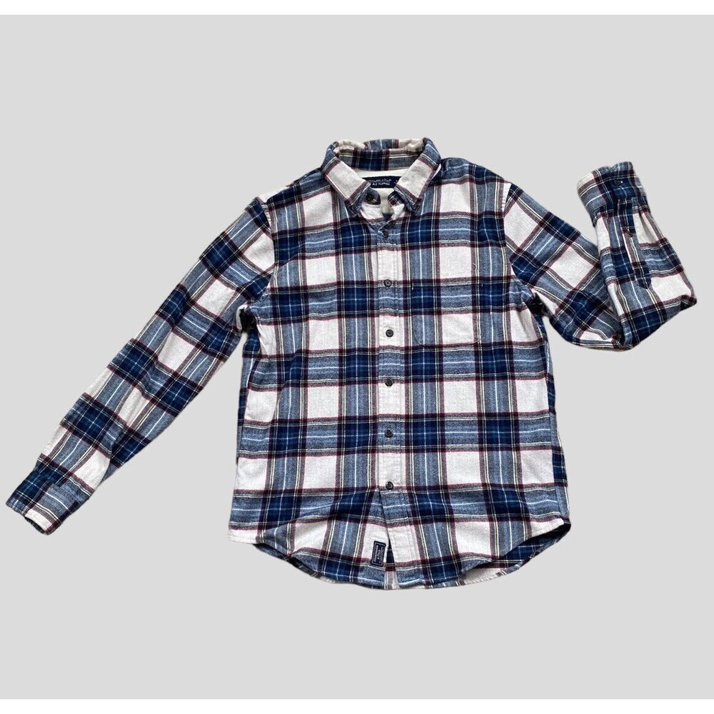 Abercrombie & Fitch Button Up Soft Flannel Shirt Mens Sz S Blue White Plaid